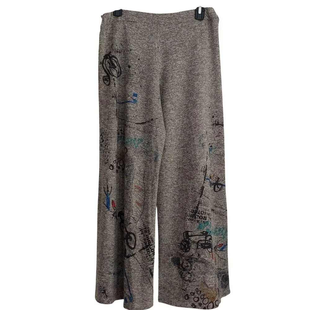 Inoah Freedom Art Knit Pants Whimsical Urban Graphic Print Streetwear M - Picture 3 of 13